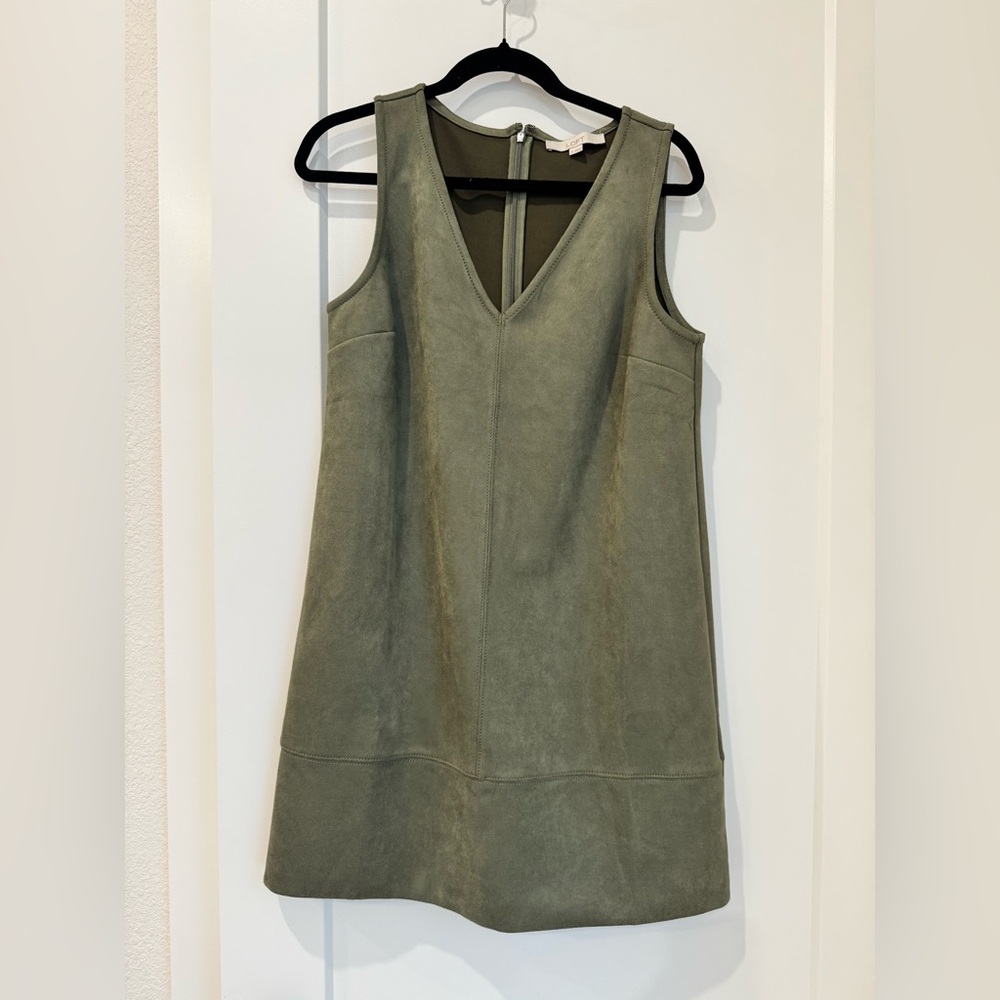 LOFT Olive Green Faux Suede Sleeveless Dress